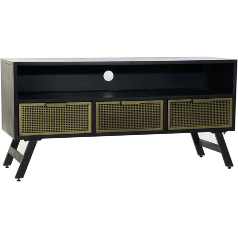 DKD Home Decor Meuble TV Noir et Doré 125x41x62 cm