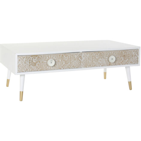 DKD Home Decor Meuble TV Sapin Blanc Marron Clair