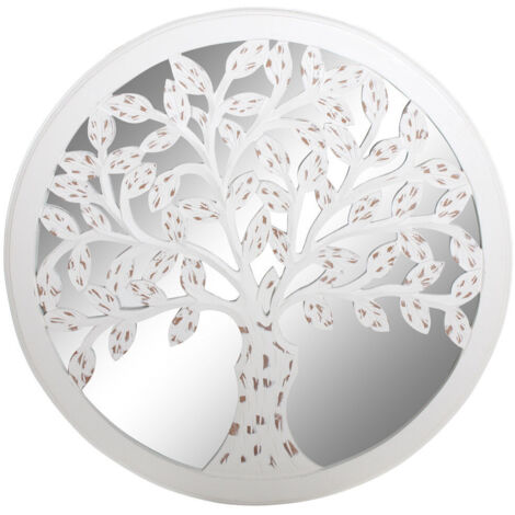 DKD Home Decor Miroir Arbre Bois de Manguier Blanc