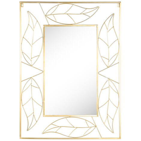 DKD Home Decor Miroir mural doré design Feuille plante