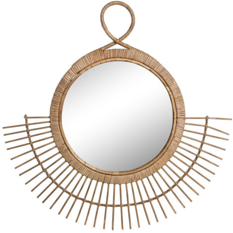DKD Home Decor Miroir mural rond marron rotin 68 cm