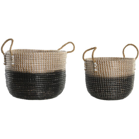 DKD Home Decor Naturel Gris Set de Cestini en Herbe Marine