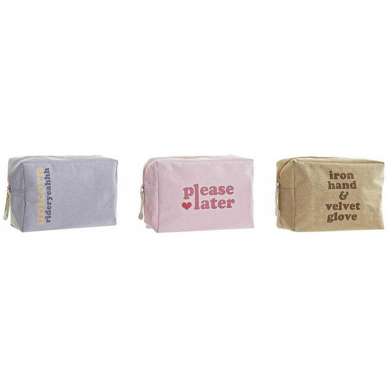 

Neceser Lienzo Azul Rosa Marrón Poliéster Poliuretano Shabby Chic (3 pcs) (20 x 8 x 14 cm) - Dkd Home Decor