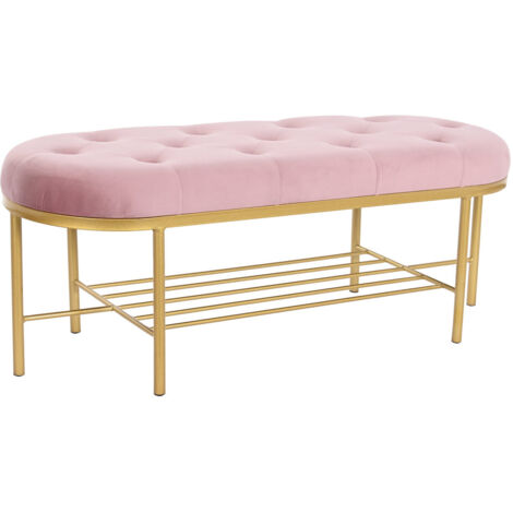 DKD Home Decor Panca Métal Rosa Dorato 100x35x40 cm
