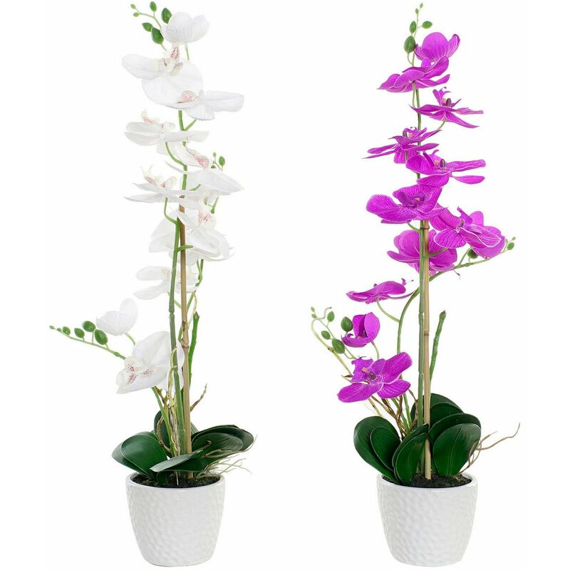 

Planta Decorativa DKD Home Decor Blanco Verde Tela Porcelana Fucsia (2 pcs) (18 x 18 x 60 cm)