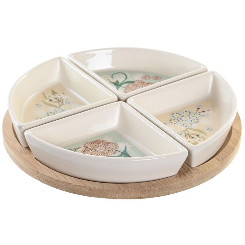 Plateau de Snacks de la marque, Couleur blanc, beige et vert, de bambou et gres (21.5 x 21.5 x 1 centimètre) - Dkd Home Decor