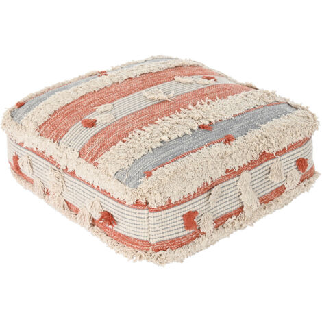 DKD Home Decor Rayures Orange Blanc Pouf 60x60 cm