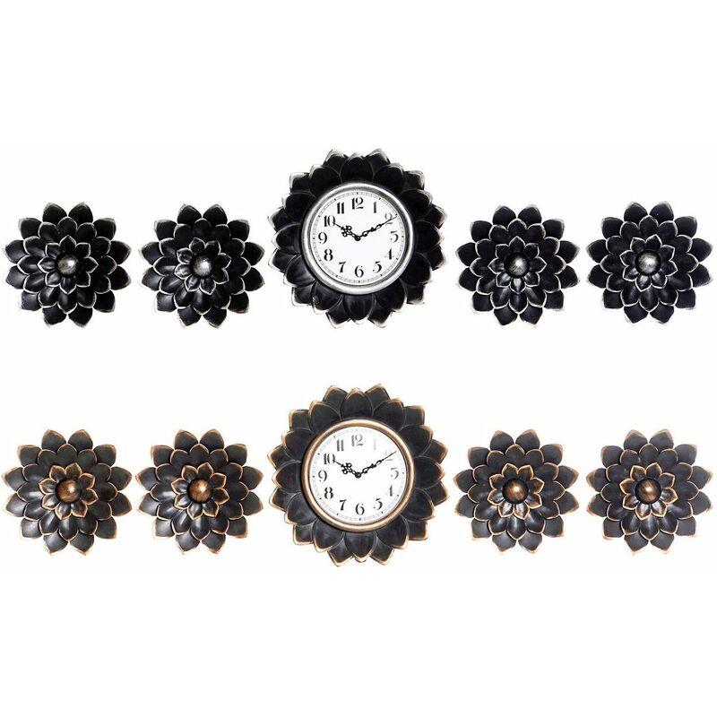 

Reloj de Pared DKD Home Decor Flores Negro Cristal Polipropileno Dorado Plateado (5 pcs) (2 pcs) (35 x 5 x 35 cm)