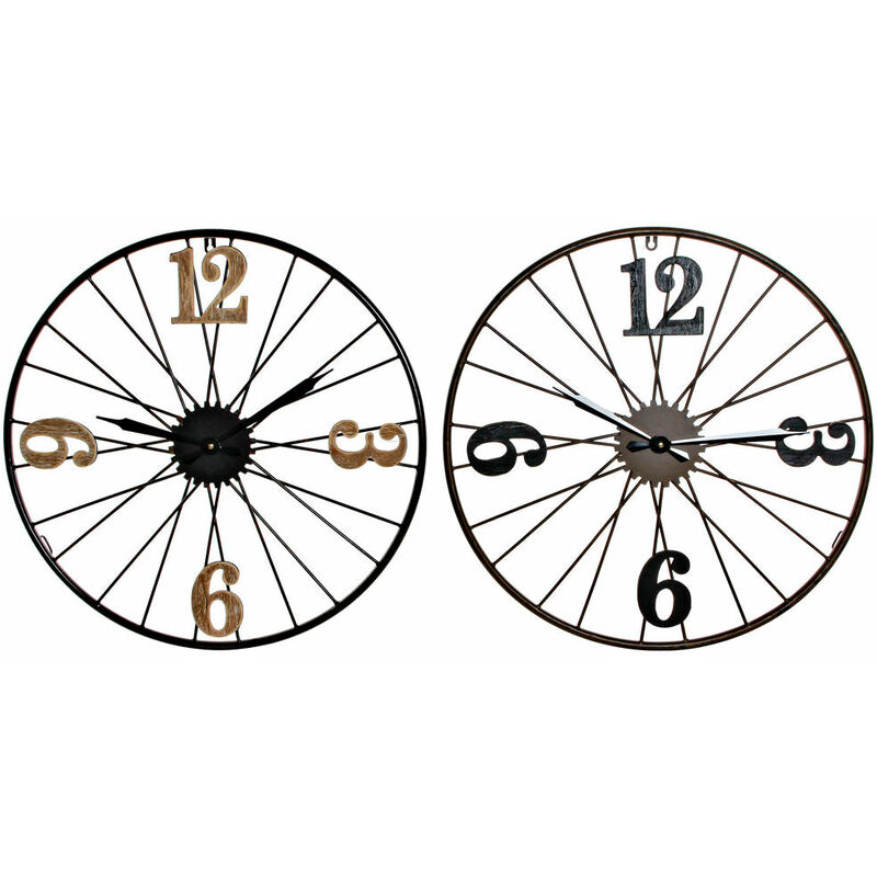 

Reloj de Pared DKD Home Decor Negro Metal Madera MDF (2 pcs) (60 x 4 x 60 cm)