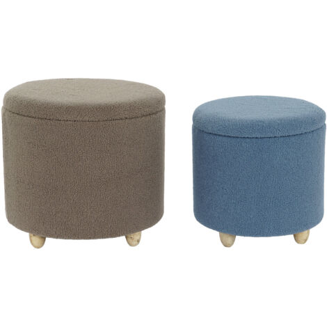 DKD Home Decor Repose-pied Bois Polyester Bleu Gris 50x50x45