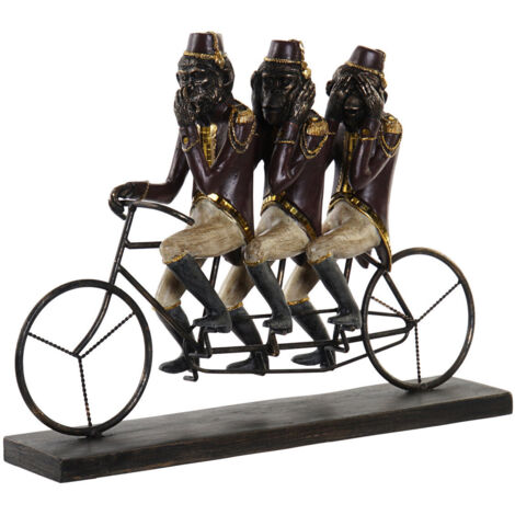 DKD Home Decor Scimmia Triciclo Figurine Noire Dorée