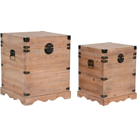 DKD Home Decor Set de 2 Baûles Métal et Abeto 50x50x60 cm