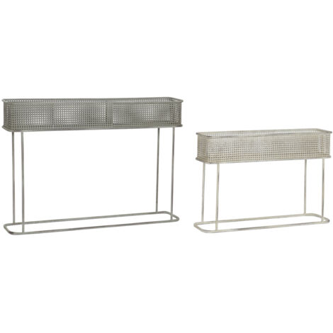 DKD Home Decor Set de 3 Maceteros Métal Vintage Gris Blanc