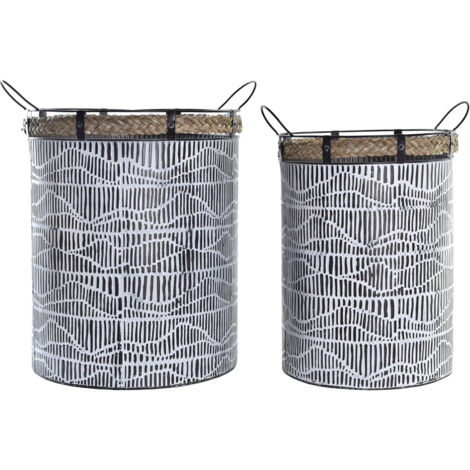 DKD Home Decor Set de basket corde et fer blanc marron noir
