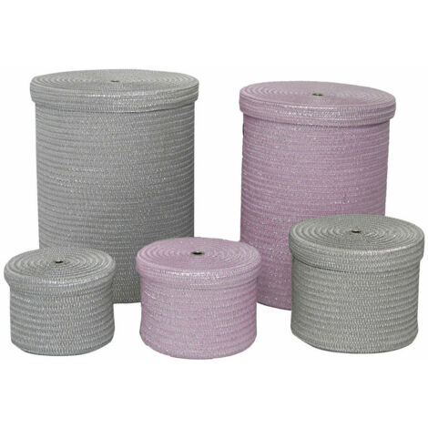 DKD Home Decor Set de basket gris rose 42x42x50 cm