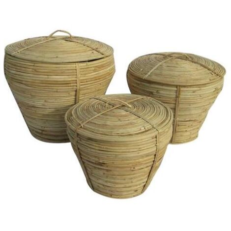 DKD Home Decor Set de basket naturel avec couvercle 3 pièces