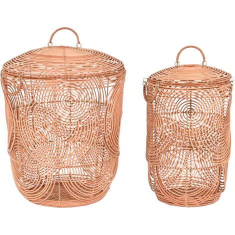 DKD Home Decor Set de basket naturel marron clair rotin