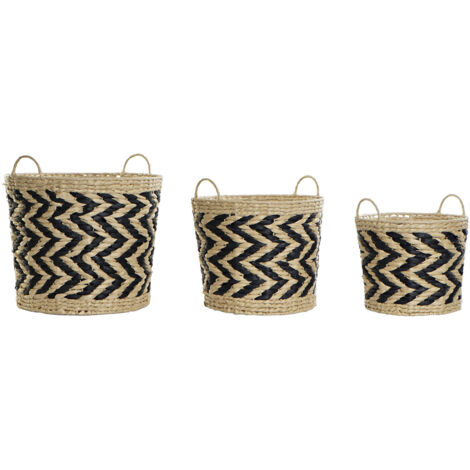 DKD Home Decor Set de baskets en Fibre naturel noir marron