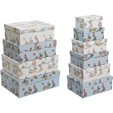 DKD Home Decor Set de Boîtes de Rangement Bleu Blanc
