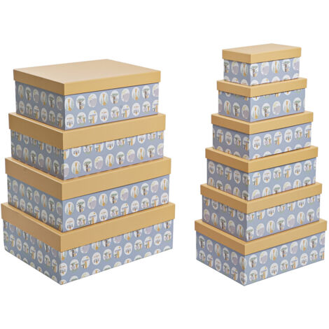 DKD Home Decor Set de Boîtes de Rangement Bleu Jaune