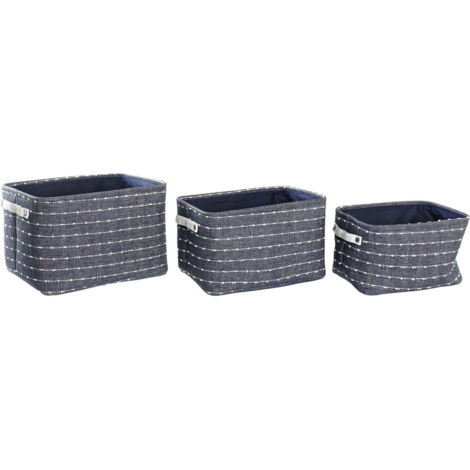 DKD Home Decor Set de Cestini blanc bleu marine