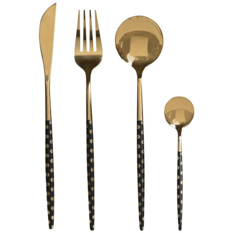 DKD Home Decor Set de Couverts Noir et Doré 16 pièces