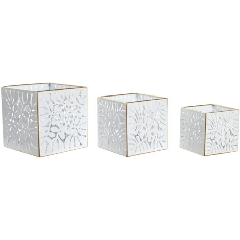 dkd-home-decor Set de maceteros blanc et doré 13-15 cm