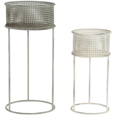 DKD Home Decor Set de maceteros métal vintage gris blanc