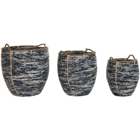 DKD Home Decor Set de paniers blanc et noir design Boho