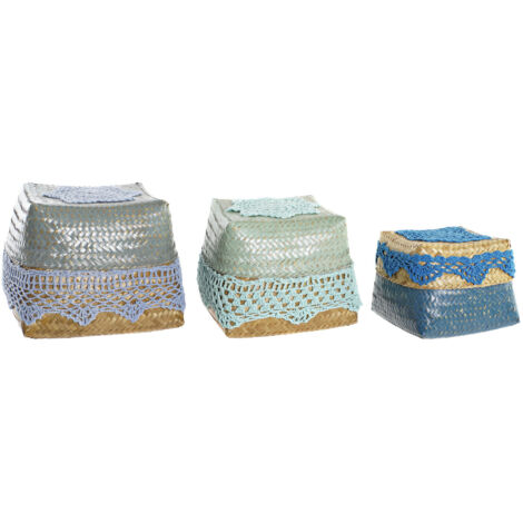 DKD Home Decor Set de paniers bleu turquoise naturel
