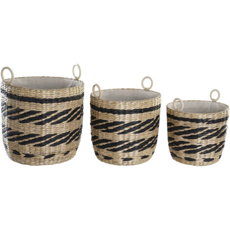 DKD Home Decor Set de paniers Colonial noir et naturel
