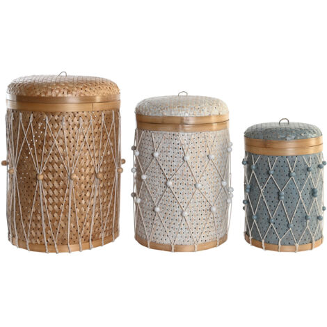 DKD Home Decor Set de paniers coton bambou Boho multicolore