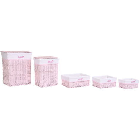 DKD Home Decor Set de Paniers Rose avec Couvercle