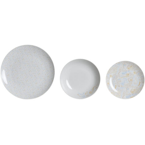 DKD Home Decor Set de Vaisselle 18 pièces bleu rose blanc