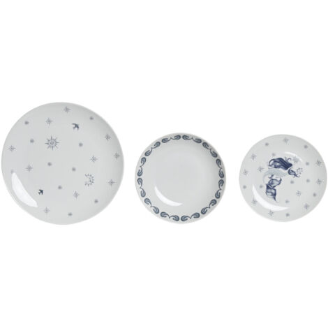 DKD Home Decor Set de Vaisselle Bleu et Blanc 18 pièces