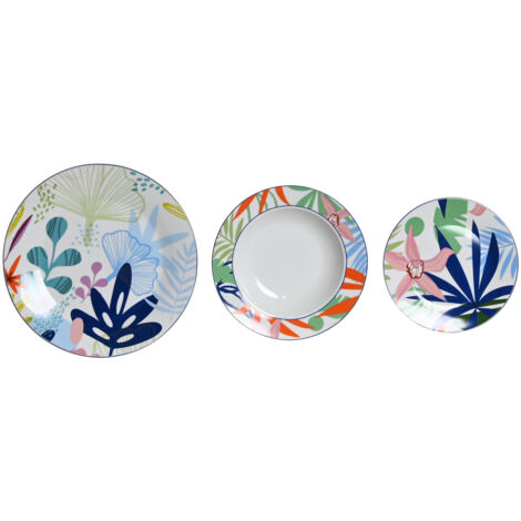DKD Home Decor Set de Vaisselle Porcelaine Bleu Vert