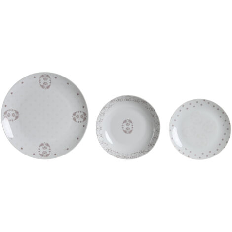 DKD Home Decor Set vaisselle rose et blanc 18 pièces