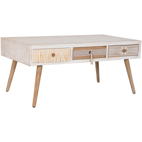 DKD Home Decor Table Basse Blanc Naturel 110x60 cm