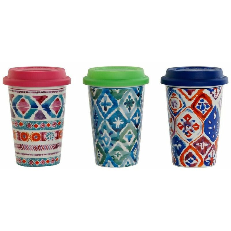 

Taza Mug Multicolor Mosaico Silicona Porcelana (400 ml) (3 pcs) - Dkd Home Decor