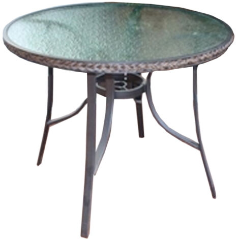 DL mesa aluminio osuna marron 104 cm , Mesa Osuna marrón 14 cmFabricado en aluminio de alta calidadIncuye ribete de fibra imitación mimbre de color marrónTratada y prep