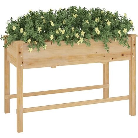 DlandHome Jardinière sur Pieds Potager en Bois Naturel Pot de Fleurs Légume d’Extérieur Bac Potager en Carré pour Balcon, Jardin, Terrasse