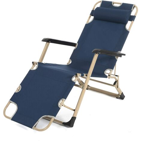 DlandHome Premium Patio Lounge Chair Chaises Pliantes Portables avec Chaise Longue d'Extérieur de Patio Réglable Inclinable Réglable avec Appui-Tête 330lbs,Marine
