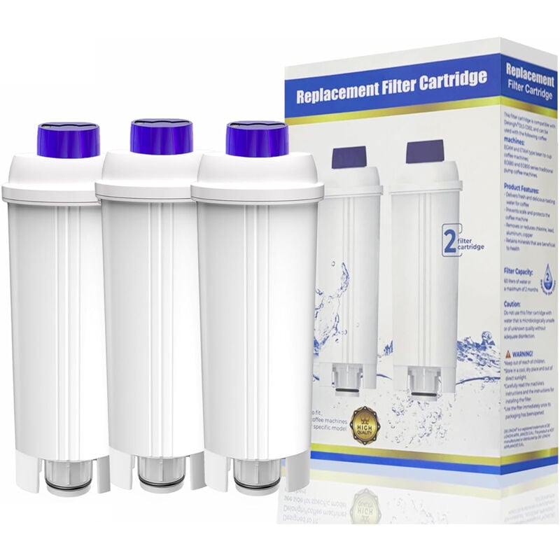 DLSC002 Filtres à Eau pour Machine à café avec Amortisseur en Charbon Actif, Delonghi Water Filter Replacement Compatible avec Machines à café ecam,