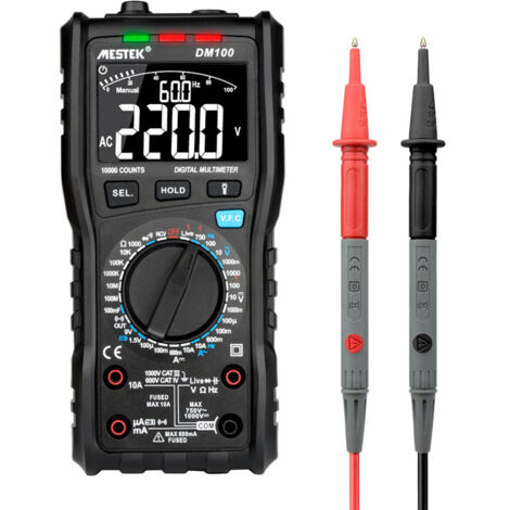DM100 Testeur de multimètre numérique manuel/automatique portable avec graphique à barres analogique Affichage LCD Capacité numérique inversée Résistance à la température et à la fréquence