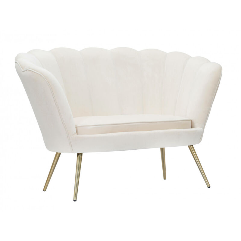 Dmora - 2-Sitzer-Sofa aus Samt, cremefarben, mit goldenen Beinen mit einem besonderen Design, das an die Blütenblätter einer Blume erinnert, Maße 74