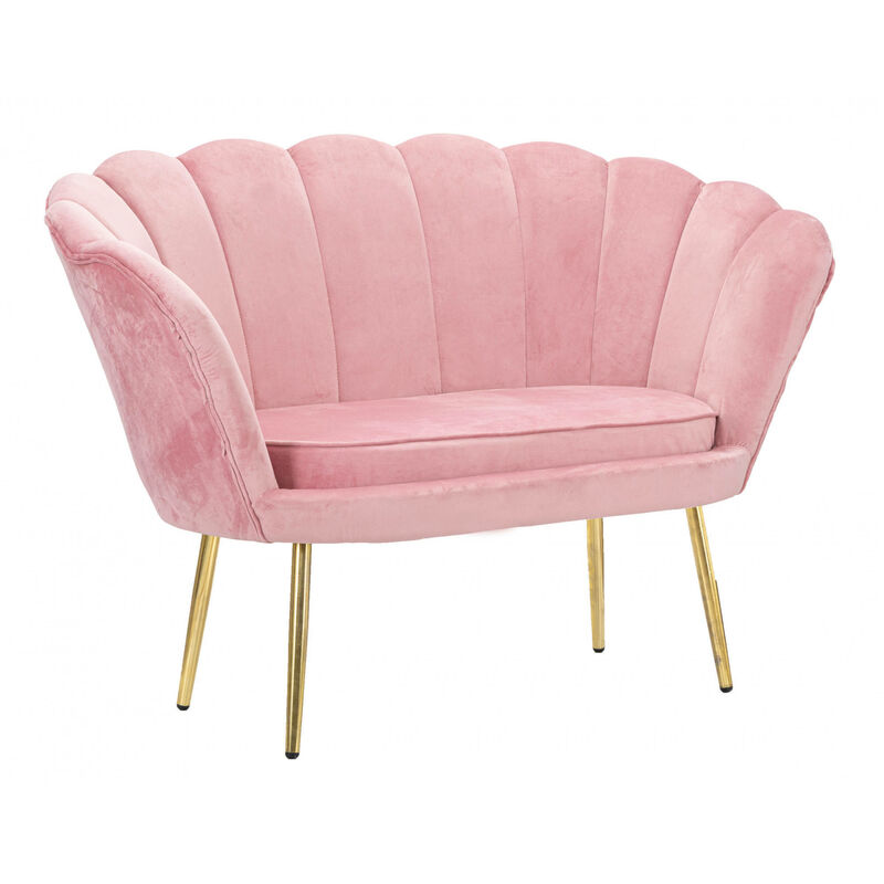 Dmora - 2-Sitzer-Sofa aus Samt, rosa, mit goldenen Beinen mit einem besonderen Design, das an die Blütenblätter einer Blume erinnert, Maße 74 x 84 x