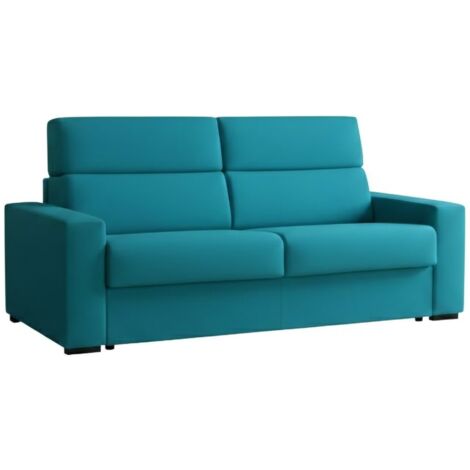 Dmora - 3-Sitzer festes Sofa Ozegna, Lineares Sofa für Wohnzimmer, gepolstert, abnehmbarer Bezug, 100 % Made in Italy-Qualität, 220x95 h100 cm, Hellblau