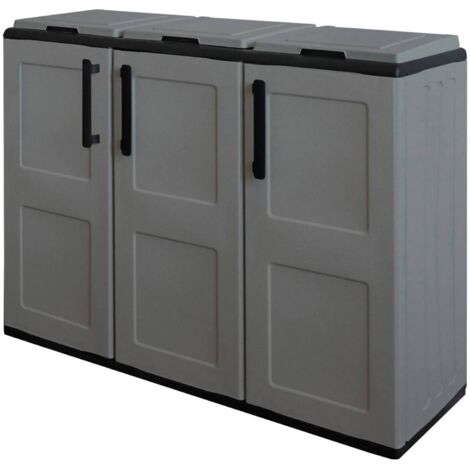 Dmora Abfallschrank für den Außen- oder Innenbereich, 3 Tür Taschenhalter, 100% Made in Italy, 102x37h90 cm, graue Farbe