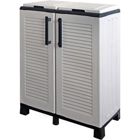 Dmora Abfallschrank für den Innen oder Außenbereich, Mobiltür 2 Taschen zu 2 Türen, 100% Made in Italy, 68x37h90 cm, hellgraue Farbe