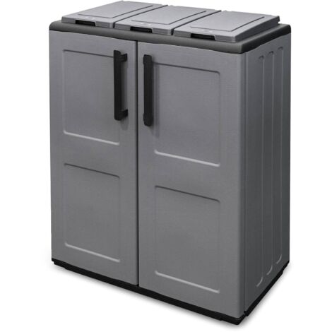 Dmora Abfallschrank für den Innen oder Außenbereich, Mobiltür 3 Taschen zu 2 Türen, 100% Made in Italy, 68x37h84 cm, graue Farbe